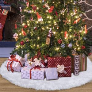CCINEE 48 Inch Christmas Tree Plush Skirt with Large White Faux Fur Snow Xmas Tree Skirt Decor for Christmas Party Home Holiday Decoration Supplies