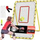 5-Angle Adjustable Volleyball Rebounder Net 7x4ft, Durable & Portable Bounce Back Training Equipment for Practicing Volleying Bumping Spiking with High-Tension Net, PU Volleyball, Pump, Stakes (Yellow)