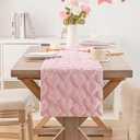 Valentine's Day Table Runner, Blush Pink Soft Plush Faux Fur Love Heart Table Runners 108 inches Long, Festival Kitchen Dining Table Decoration for Home Party Decor 13x108 Inch