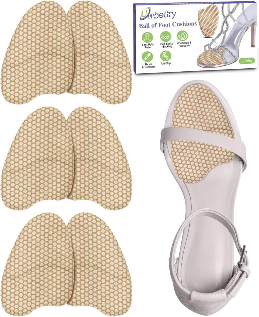 3 Pairs Ball of Foot Cushions for Heel, High Heel Comfort Pads, Metatarsal Pads, Shoes Inserts for Women to Stop Feet from Sliding Forward and Shock Absorb