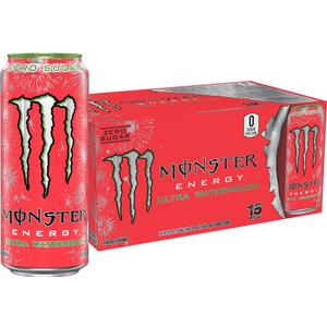 Monster Energy Ultra Watermelon, Sugar Free Energy Drink, 16 Ounce (Pack of 15) | Pack of 15 (EXP 08/31/26)