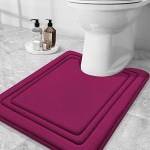 Grandaily Memory Foam Toilet Rugs U-Shaped 24x20, Ultra Soft, Non-Slip and Absorbent Bathroom Rugs, Machine Wash Dry, Comfortable Contour Bath Mat for Toilet Base, Burgundy