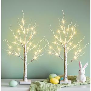 PEIDUO Easter Decorations, 2FT Birch Tree with LED Lights, Warm White Light up Tree Lamp, Easter Tree for Home Table Inside, Easter Decor Indoor, Battery Powered, Timer (2PK)