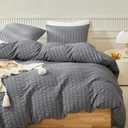 WARMDERN Duvet Cover Set Queen Size, 3pcs Washed Microfiber Grey Bedding Set, Soft Breathable Striped Textured Seersucker Duvet Cover with Zipper Closure & Corner Ties(Grey, Queen) (Gray)