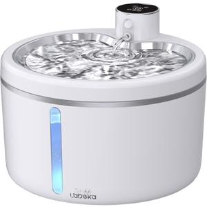 Wireless Cat Water Fountain [with Stainless Steel Tray], 102oz/3L Pet Fountain for Cats Inside, Cat Fountain for Drinking with Motion Sensor, Ultra Quiet for Small Animals-[BPA-Free] (102oz+2Filters)