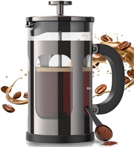Mueller French Press Coffee, 20% Heavier Duty Stainless Steel Frame & Trumax Borosilicate Glass Coffee Press with 4 Level Filtration System, Easy Clean, 34oz-8 cups