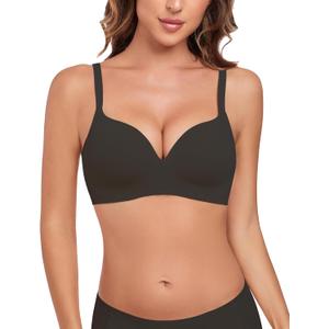 Women Wireless Bra No Underwire Fixed Molded Cup Seamless Push Up Bras for Women Soft Support Regular and Plus Size (34C, Black)