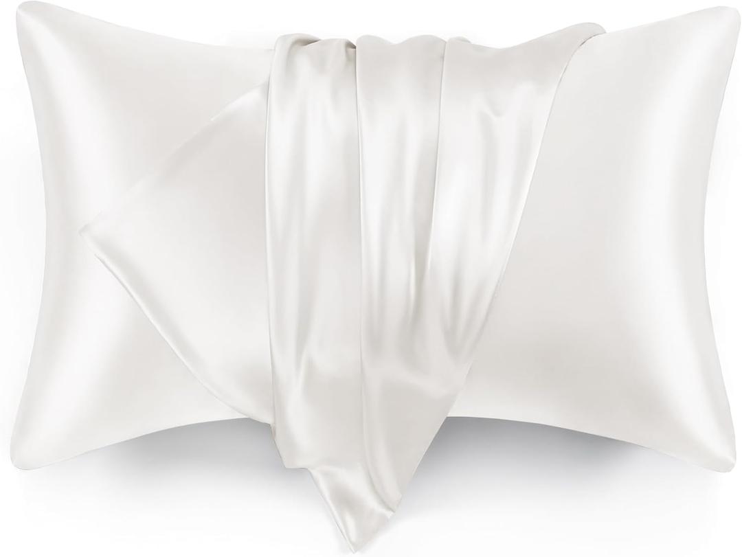 Love's cabin Satin Pillowcase for Hair and Skin, Similar to Silk Pillow Cases for Women, Pillow Case Queen Size Set of 2, Satin Cooling Pillow Cover with Envelope Closure, 20x30 Inches, Ivory