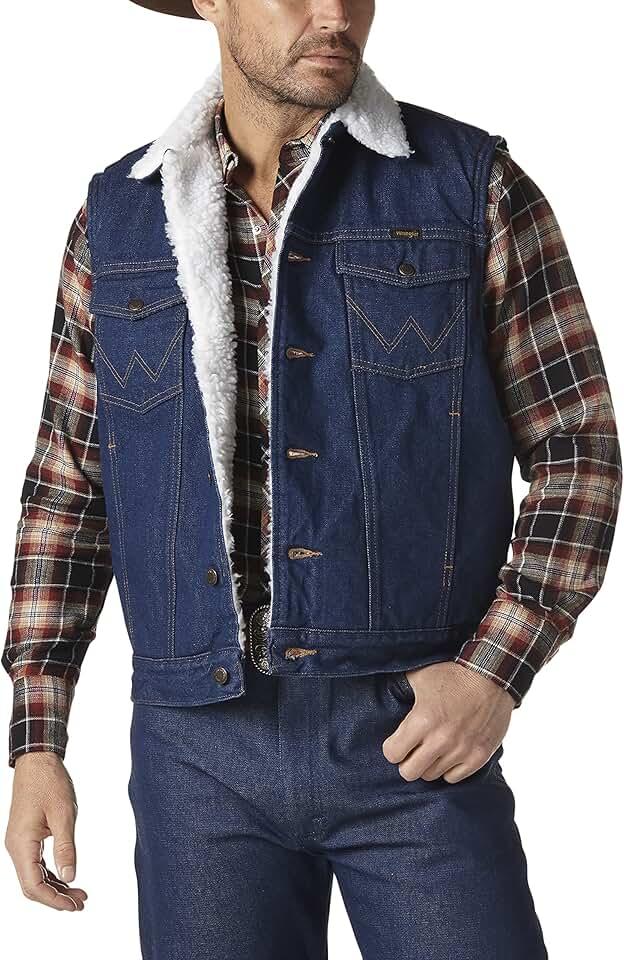 Wrangler Men's Sherpa Lined Denim Vest, XL