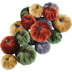 Winlyn 16 Pcs Assorted Small Faux Rustic Harvest Velvet Pumpkins Decorative Rust Orange Gold Olive Gray Fabric Pumpkins Foam Pumpkins Farmhouse Fall Thanksgiving Halloween Table Centerpiece Decor