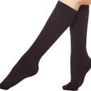 EABERN 6 Pairs Women's Opaque Fleece Lined Trouser Socks Warm Knee High Stocking (Black)