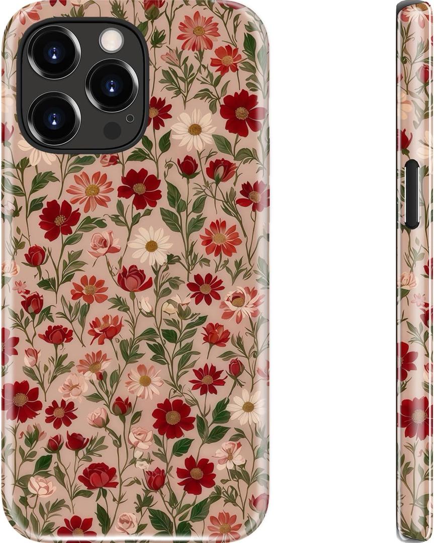 Goodon for iPhone 13 Pro Case - Wireless Charging - Dual-Layer Hard Shell & Silicone Cover - Protective Phone Case with Cute Wildflower Designs for Women - Dainty Floral Pattern