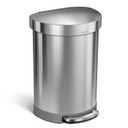 simplehuman 60 Liter Semi-Round Hands-Free Kitchen Step Stainless Steel Trash Can with Soft-Close Lid, Brushed