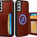 Uppuppy for Samsung Galaxy S21 Case with Wallet - Fits 4 Card Slots, Compatible with MagSafe for Women Men Aesthetic Durable PU Leather Credit Card Holder Kickstand Phone Cover for Samsung S21, Brown