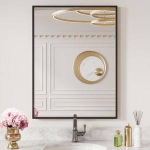 LOAAO 24"X32" Black Rectangle Bathroom Mirror Wall, Matte Black Aluminum Alloy Frame, Tempered Glass, Hangs Vertically or Horizontally, Easy to Install