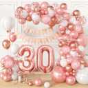 Rose Gold 30th Birthday Decorations for Her, (Total 100pcs) 30th Birthday Balloons 18/12/10/5 Inches for Garland Arch, Happy Birthday Banner, 30th Birthday Party Supplies