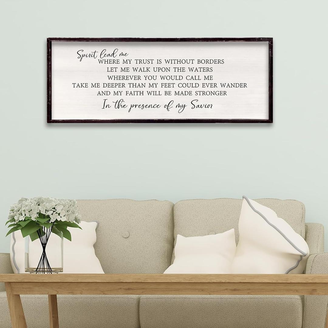 Spirit Lead Me Wall Decor: 32 x 12 Inch Faith-Inspired Christian Scripture Wooden Framed Sign, Rustic Farmhouse Religious Wall Art for Bedroom, Living Room or Office (Black)