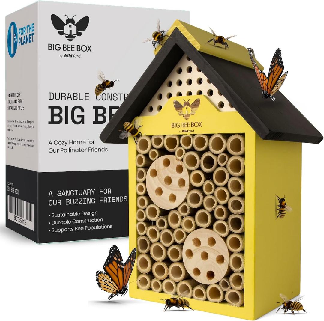WildYard Bee House - Weather-Resistant Natural Wood Mason Bee Box for Power Pollinators - Simple Installation for Gardens - Pollinator House