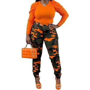 Women's Casual Cargo Camouflage Camo Pants with Pocket XXXL Orange Camouflage