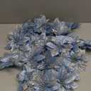 24 Christmas Glitter Artificial Poinsettia Flowers Xmas Poinsettia Artificial Wedding Flowers Decorations Xmas Tree Ornaments with Clips for Party Favors, 6 Inch, 4 Inch, 3 Inch (Silver and Blue)