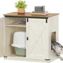 Cat Litter Box Enclosure, Hidden Litter Box Furniture Cabinet with Storage, Reversible Entrance Left or Right Side,Cat House, Farmhouse, 31.5x19.7x31.3 Inches, Rustic Brown and White CB85414X