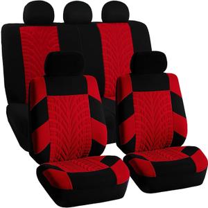 FH Group Car Seat Covers Full Set Premium Cloth - Universal Fit,Automotive Seat Cover,Low Back Front Seat Covers,Airbag Compatible,Split Bench Rear Seat,Washable Seat Cover for SUV,Sedan Red