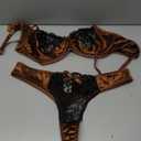 OYOANGLE Women's Sexy Lingerie 2 Piece Lace Bow Tie Underwire Push Up Silk Bra and Panty Lingerie Sets Brown X-Large