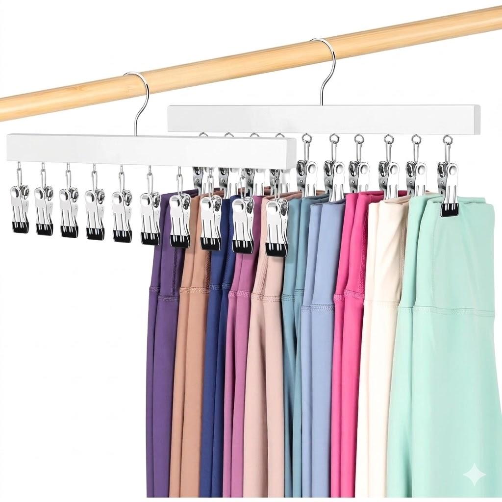 Legging Organizer for Closet, Pants Hangers with Clips Holds 20 Leggings, Jeans, Hats, Shorts, Socks, 360 Rotating Space Saving Hanging Clothes Organizer for Closet Organizers and Storage 2Pcs (White)