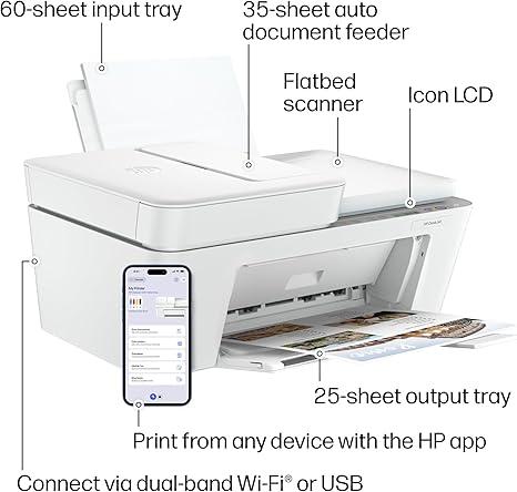 HP DeskJet 4327 Wireless All-in-One Color Inkjet Printer, Scanner, Copier, 6 Month Trial of Instant Ink Included, AI-Capable (B3ZF6A)