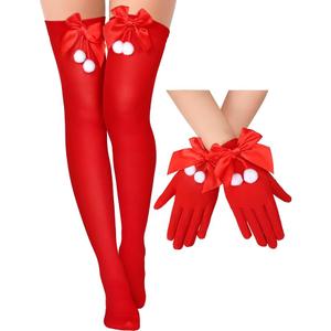 Red Women Christmas Stockings And Gloves Fishnet Lingerie
