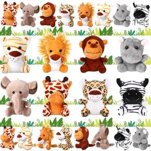 HyDren 40 Pack Mini Stuffed Jungle Animals in Bulk 4.7 Inch Safari Plush Toys,Lion Tiger Elephant Giraffe Leopard Monkey Hippo Zebra Forest Plush Dolls for Animal Theme Party Favors Classroom Award