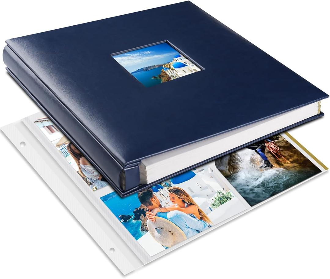 Photo Album Self Adhesive 80 Sticky Pages Leather Cover Scrapbook Photos Book for Christmas Gifts Wedding Large Picture Albums Hold 3x5 4X6 5X7 8X10 Blue