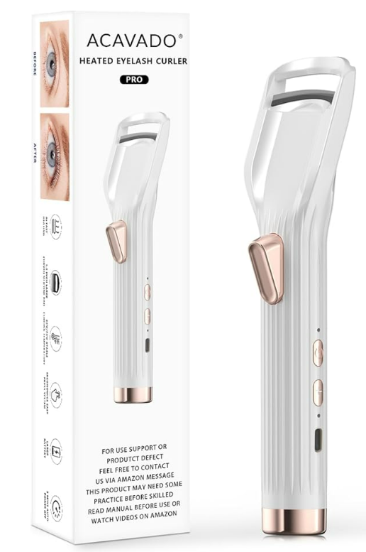 Heated Eyelash Curler Premium PRO - Fast Heat up in 8s - 24 Hours Long Lasting - Rechargeable Electric Eyelash Curler with Type-C, Innovative L Silicone, 2 Heat Modes, Anti-Burn Eyelid, White-BC