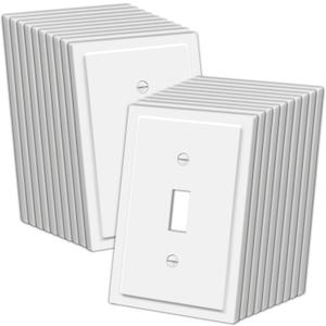 CML White Modern Framed Single Toggle Switch Wall Plate, 20 Pack Decorative 1-Gang Outlet Covers, Impact Resistant Polycarbonate, Standard Size 3.15X 4.87