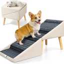 17" H Dog Stairs for Small Dogs 4-Step Non-Slip Dog Ramp for Couch | Foldable 2-in-1 Pet Stairs & Ottoman, Upgraded Pet Steps for Puppies, Senior Dogs & Injured Pets, Solid Wood Frame (Beige)