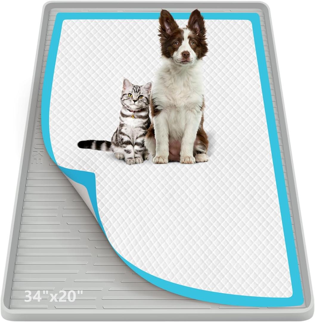 Pee Pad Holder for Dogs, 34" x 20" Large Silicone Pee Tray Mat High Edge, Leak-Proof, No Spill Pet Pad Holder for Puppy, Cat, Rabbit, Training Pads for Floor Protection, No Pee Pads