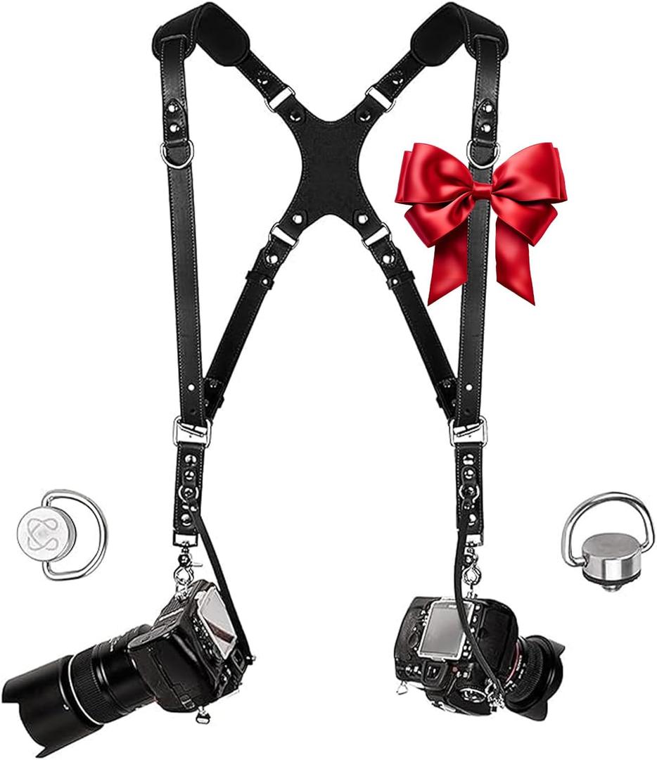 C Coiro Camera Harness for 2 Cameras Dual Shoulder Leather Camera Strap for DSLR/SLR, Camera Straps for Photographers