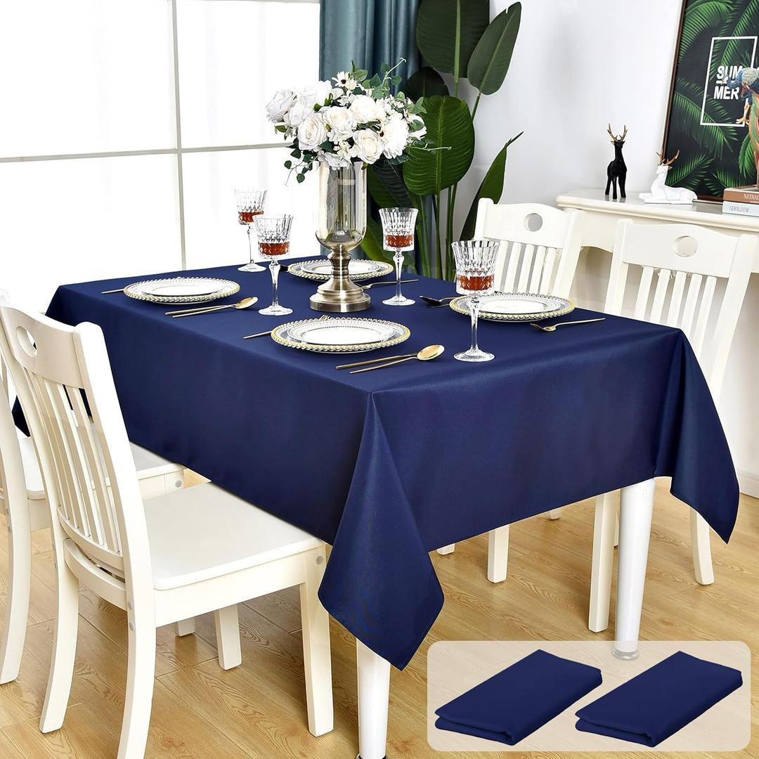 2 Pack Navy Blue Rectangle Tablecloth Waterproof Stain Resistant Wrinkle Free Table Cloth 210GSM Polyester Wipeable Table Cover for Party, Banquet - Square/Rectangular, 60 x 60 inch (2 Pcs)