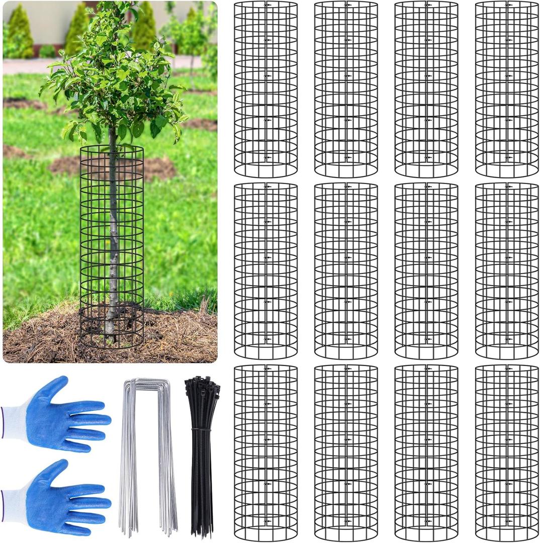 12p Tree Protectors from Deer, 16.5 Inches High Pre-Curved Metal Mesh Tree Trunk Protector Stackable Vertically or Horizontally, Tree Tubes Wrap for Saplings and Fruit Garden
