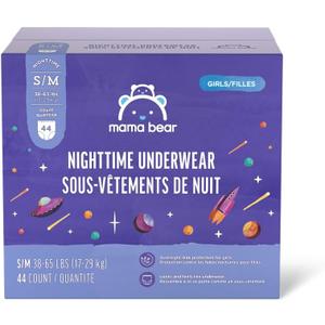 Amazon Brand - Mama Bear Girl's Nighttime Underwear for Bedwetting, Overnight Protection, Hypoallergenic, Size S/M (38-65 lbs), 44 Count, White