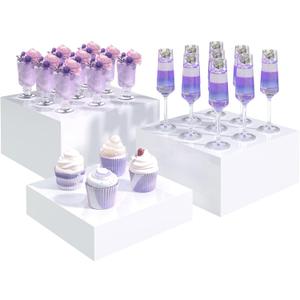 Buffet Risers, Food Display Risers for Party, White Acrylic Risers Display Stand for Buffet Table, Catering Displays for Dessert, Cube Box Nesting Riser with Hollow Bottoms (8"x9"x10" 3PCS)