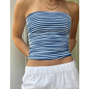 INAWLY Casual Striped Print Bandeau Tube Top For Summer, SIZE S