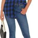 GUANYY Womens Plaid Shirts Button Down Flannel Shirts Long Sleeve Lightweight Shackets Business Casual Blouse (Blue, M)