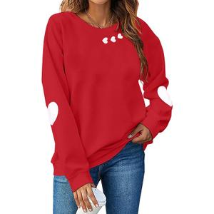 Love Letter Print T Shirt Women Funny Valentine's Day Tee Shirt Love Heart Graphic Long Sleeve Tops Red-Heart, XL 