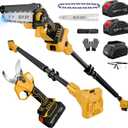 4-in-1 Pole Saw & Electric Pruning Shears, 6 Inch Mini Chainsaw for Tree Trimming, Cordless Pruning Shears with 9.5ft Max Extension Pole, 2 x 4.0Ah Battery Powered Pole Saw Pruner for Garden (Yellow)