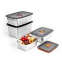fecoqi Stainless Steel Food Storage Containers With Lids Leak Proof & Airtight | Stainless steel freezer Containers,For Meal Prep,Fruit,Freezer -Set of 4 (20oz, 33oz, 66oz,94oz)