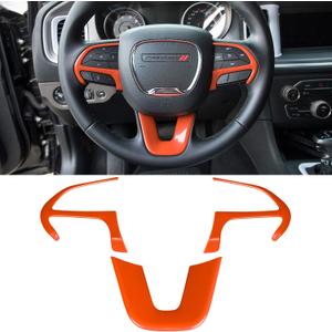 Steering Wheel Cover Trim Interior Accessories Decoration Kit for 2015-2024 Dodge Challenger Charger, for 2014-2024 Dodge Durango & Jeep Grand Cherokee SRT8 (Orange 3PCS)
