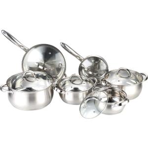 W Home 12-Piece Induction Ready Stainless Steel Cookware Sets with Glass Lid, Silver on Cookware Sets Stainless Steel