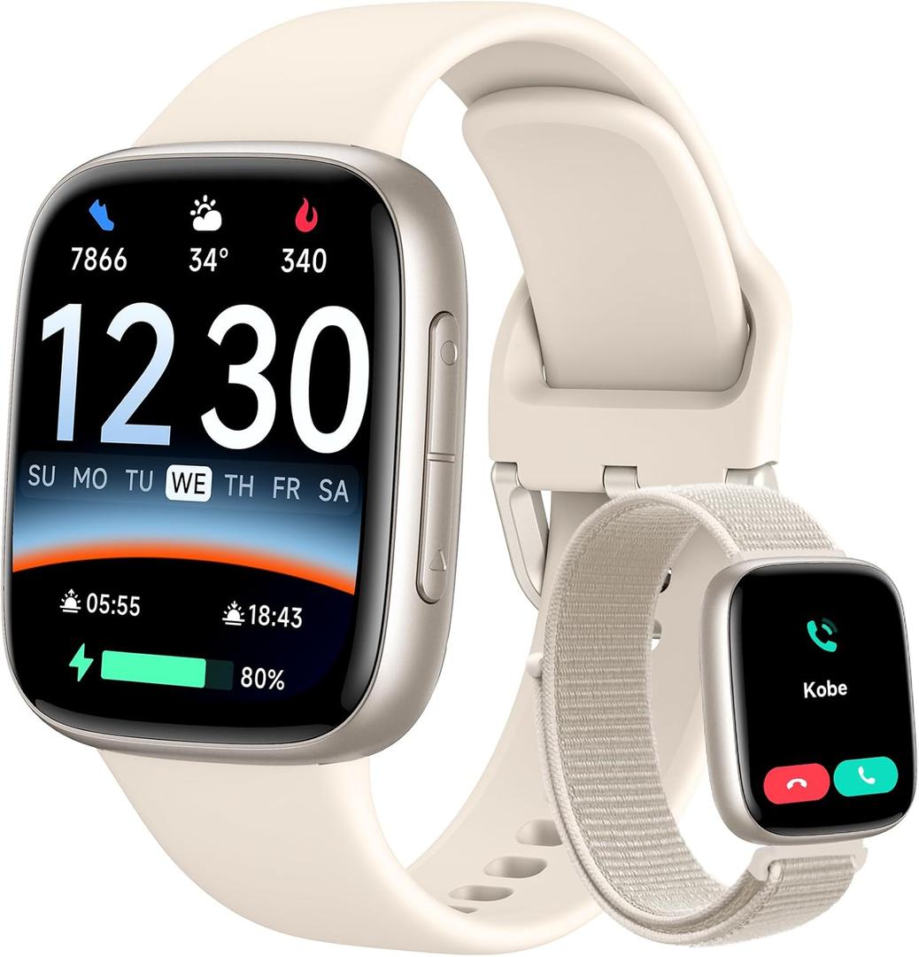 Fitpolo Smart Watch, 1.85" AMOLED Fitness Tracker with Bluetooth Call, Heart Rate/Sleep/SPO Monitor, 100+ Sports Modes, 3ATM Waterproof Smartwatch for Android/iPhone/Samsung, Includes 2 Bands