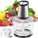 Electric Food Processor, 450W Meat Grinder Vegetable Chopper with 8cup/2L Glass Bowl, Electric Meat Chopper Veggie Cutter with 2 Speeds4 Blades, Kitchen Blender Mixer for Baby Food Puree,Garlic,Onion (Stainless Steel)